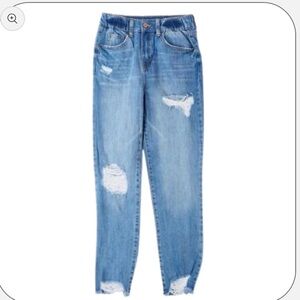 Rewash denim - size 7/28 ripped, elastic waist, raw hemmed jeans